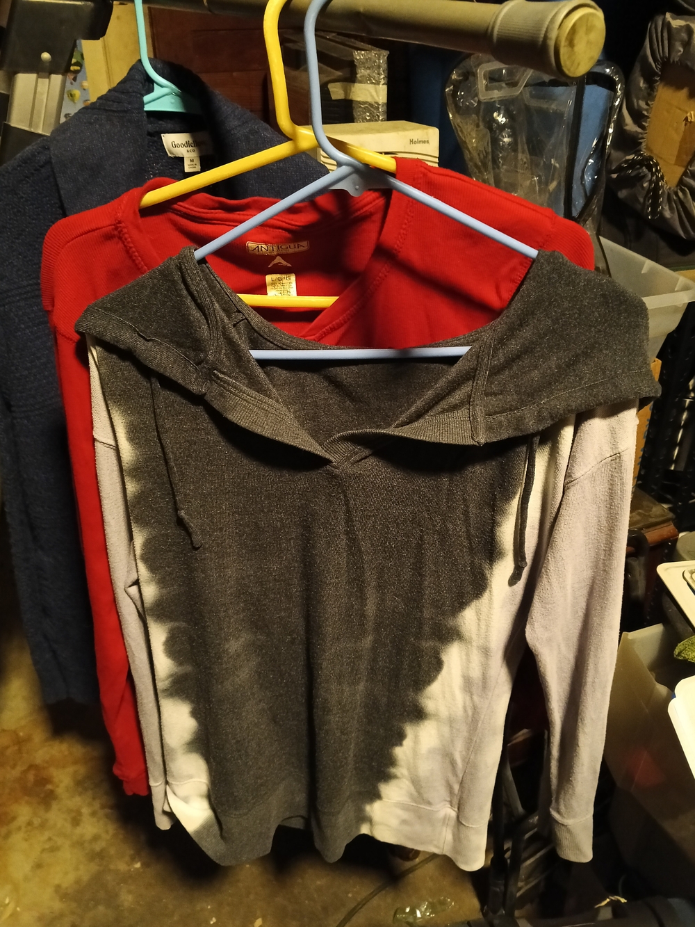 Tie-Dye Hooded Pullover Sweater - Gray & White